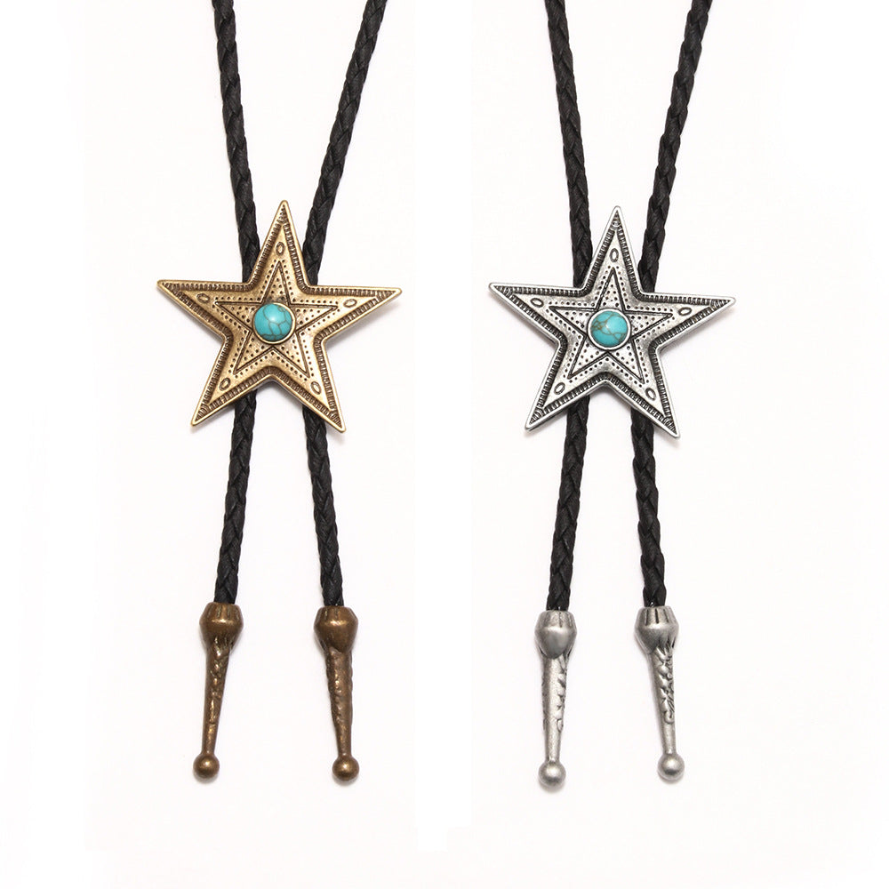 Wholesale Pentagram Blue Turquoise Alloy Necklaces